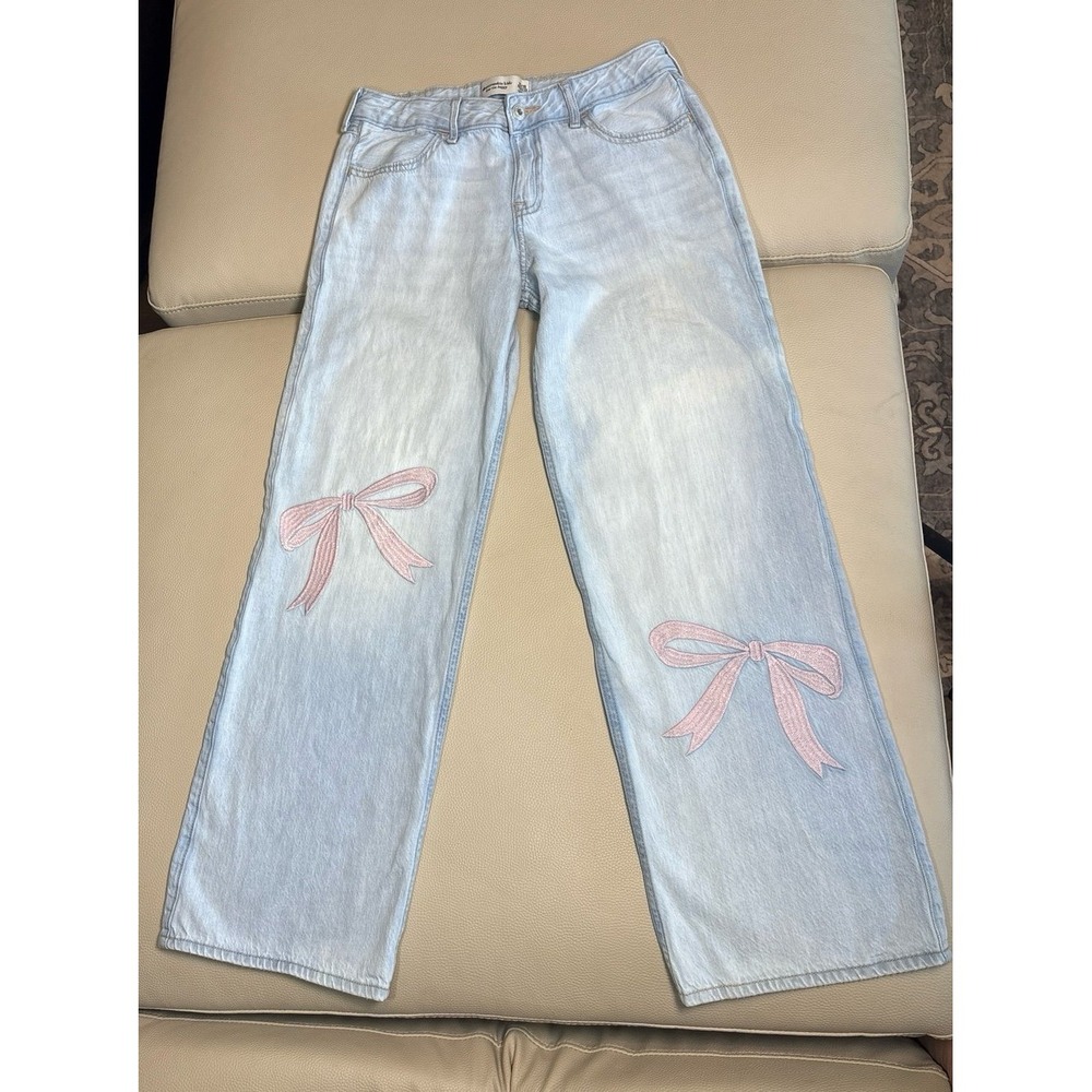 Youth girls 15/16Abercrombie Kids Low Rise Baggy denim & pink bows jeans